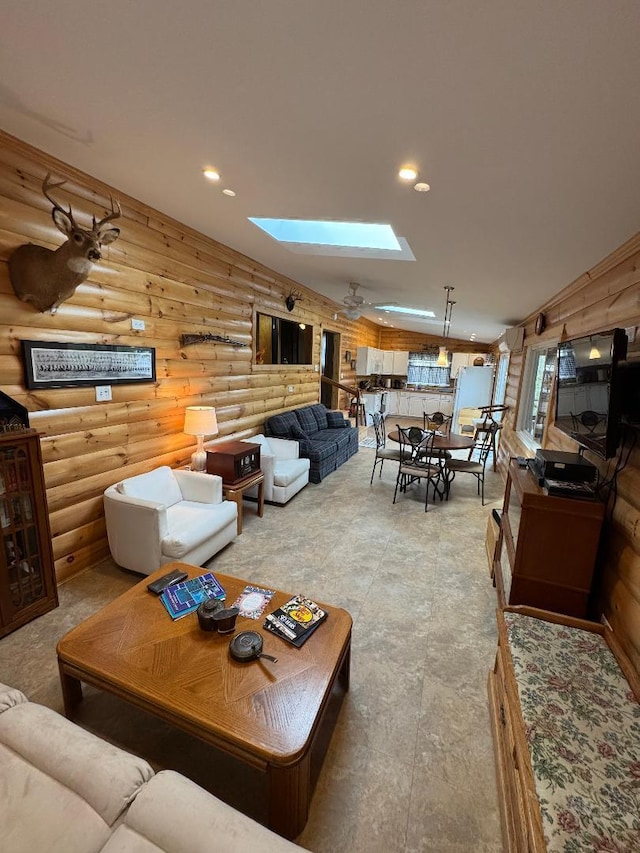 445 Davis Lake Rd # 1, Owenton, KY 40359 - living room featuring a skylight and log walls