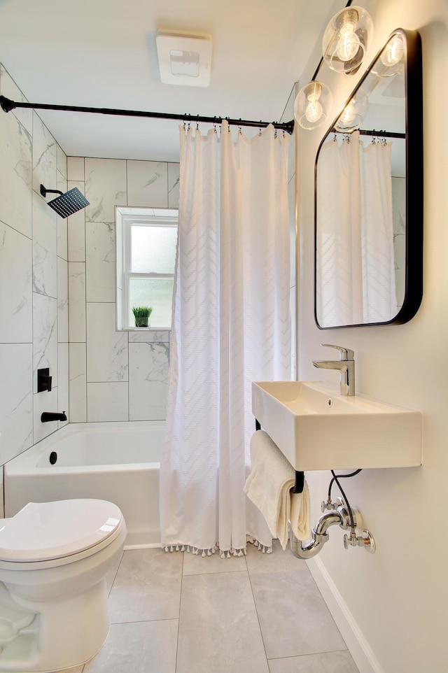 797 Highland Ave, Fort Wright, KY 41011 - full bathroom with shower / bath combo with shower curtain and tile patterned floors
