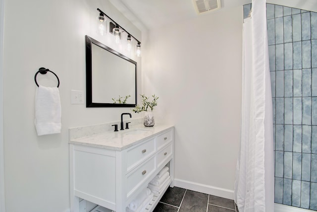 797 Highland Ave, Fort Wright, KY 41011 - bathroom with vanity, curtained shower, and tile patterned flooring