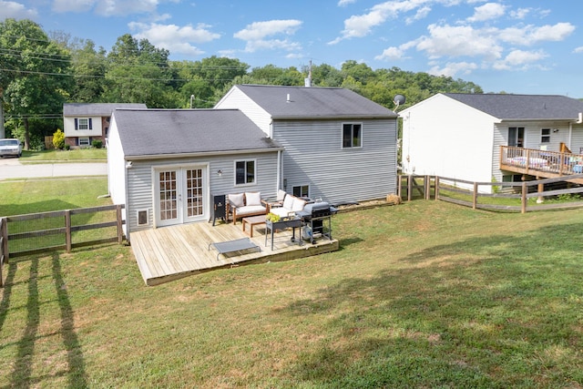 30 Valeside Dr, Covington, KY 41017 - rear view of house with a wooden deck, outdoor lounge area, french doors, and a fenced backyard