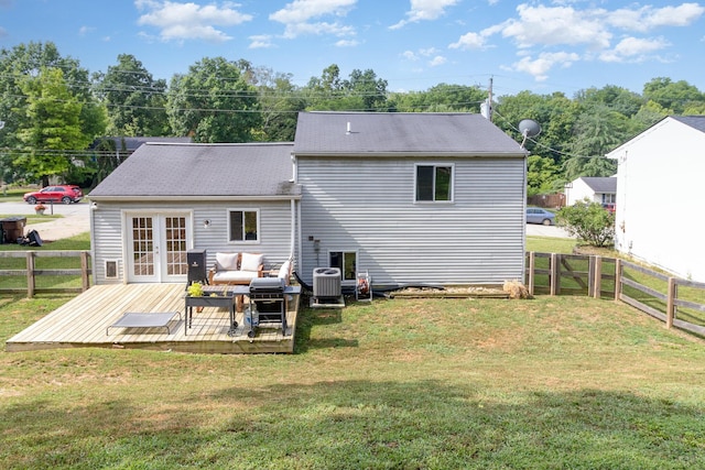 30 Valeside Dr, Covington, KY 41017 - rear view of house featuring an outdoor living space, french doors, a wooden deck, and a fenced backyard