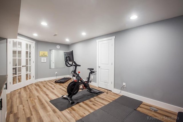 800 Buck Ct, Erlanger, KY 41018 - exercise room featuring french doors, light wood-style flooring, and recessed lighting