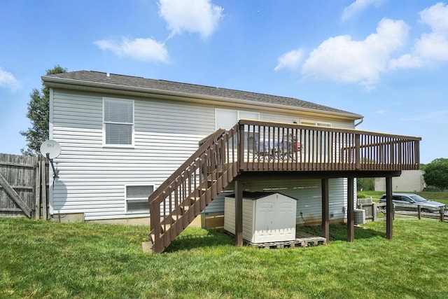 1625 Hogan Ln, Florence, KY 41042 - rear view of house with a wooden deck and stairs