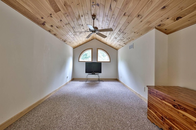445 Elk Lake Resort Rd Unit 390, Owenton, KY 40359 - unfurnished room featuring wooden ceiling, carpet, a ceiling fan, and vaulted ceiling