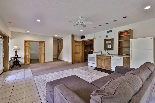 445 Elk Lake Resort Rd Unit 390, Owenton, KY 40359 - living area featuring light tile patterned floors, ceiling fan, recessed lighting, a textured ceiling, and light colored carpet