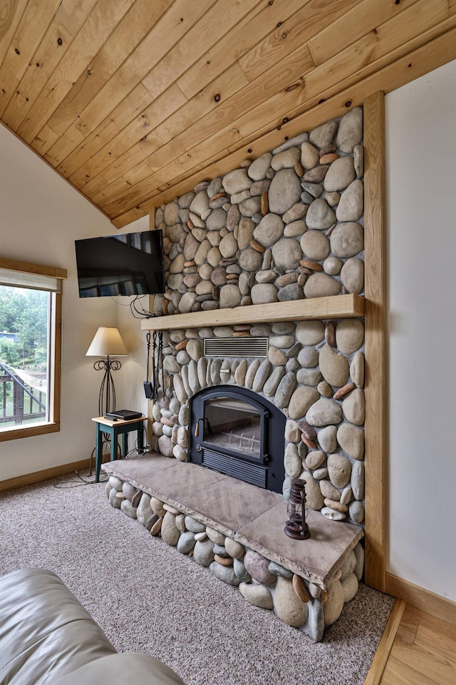 445 Elk Lake Resort Rd Unit 390, Owenton, KY 40359 - detailed view of a fireplace, wooden ceiling, and wood finished floors