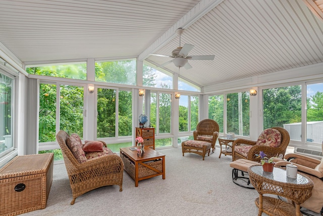 3950 Elliston Mount Zion Rd, Dry Ridge, KY 41035 - sunroom featuring ceiling fan, vaulted ceiling, and an outdoor living space