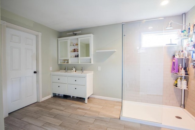 108 Regency Ct, Highland Heights, KY 41076 - full bath featuring vanity, walk in shower, wood finished floors, and recessed lighting