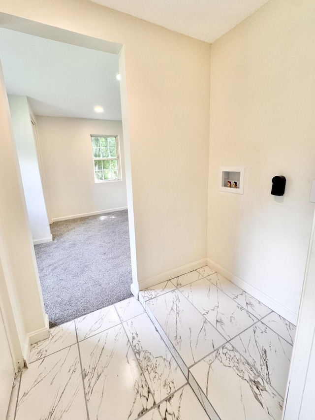13165 Burns Rd, California, KY 41007 - washroom featuring washer hookup, marble look tiles, and recessed lighting