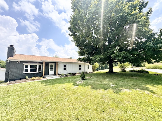 13165 Burns Rd, California, KY 41007 - ranch-style house featuring a chimney, a front yard, and brick siding