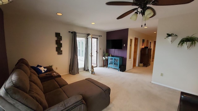 5809 Taylor Mill Rd, Covington, KY 41015 - living area with a ceiling fan, light colored carpet, and recessed lighting