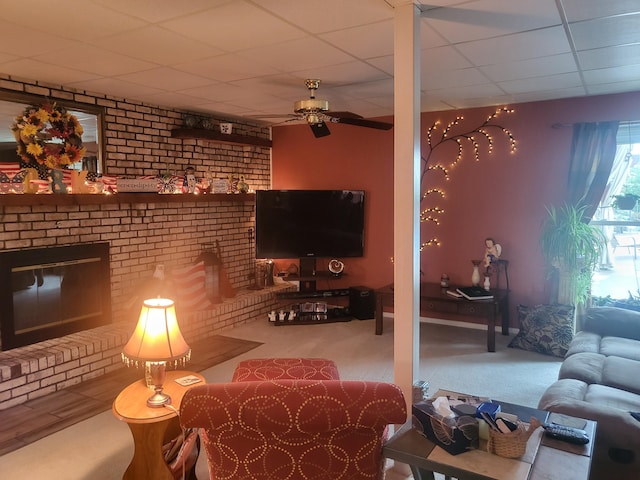 5809 Taylor Mill Rd, Covington, KY 41015 - living room with a paneled ceiling, ceiling fan, and carpet flooring