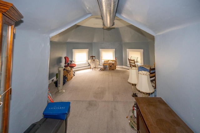 321 6th Ave, Dayton, KY 41074 - living area featuring carpet floors, vaulted ceiling, and a ceiling fan
