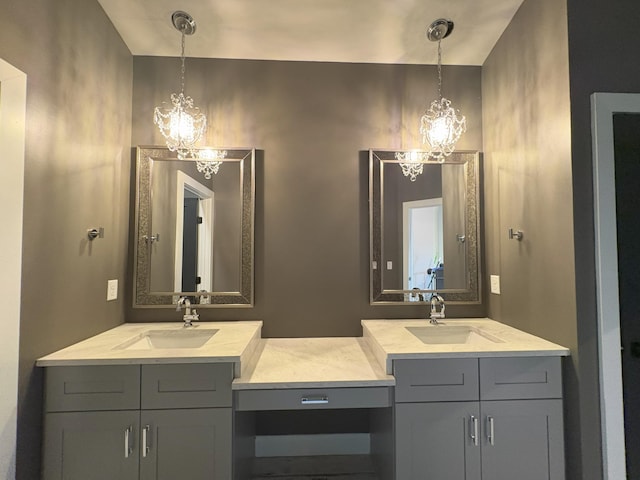 888 Belle Ridge Loop, Bellevue, KY 41073 - full bath with a chandelier and two vanities