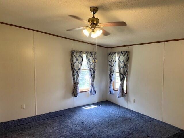 113 Lynn Ln, Falmouth, KY 41040 - carpeted empty room featuring a ceiling fan, a textured ceiling, and crown molding