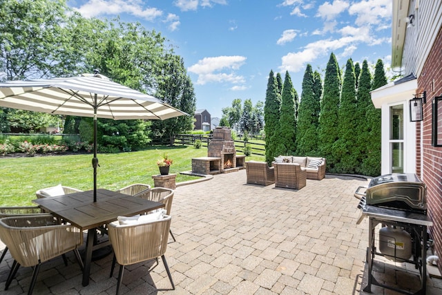 1312 Deer Hollow Ct, Hebron, KY 41048 - view of patio with outdoor dining area, an outdoor living space with a fireplace, and area for grilling