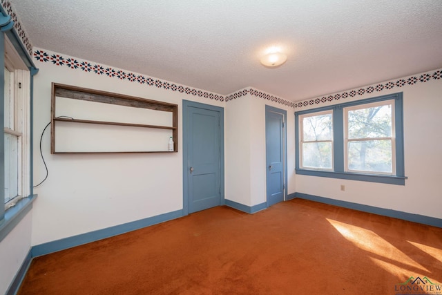 unfurnished bedroom featuring carpet floors, a textured ceiling, and a closet