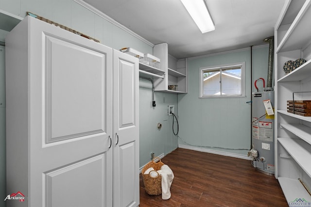 210 Southview Dr, Henderson, TX 75654 - laundry area with hookup for an electric dryer, water heater, dark wood finished floors, and hookup for a washing machine