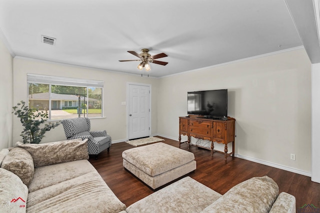 210 Southview Dr, Henderson, TX 75654 - living area with ornamental molding, a ceiling fan, baseboards, and wood finished floors