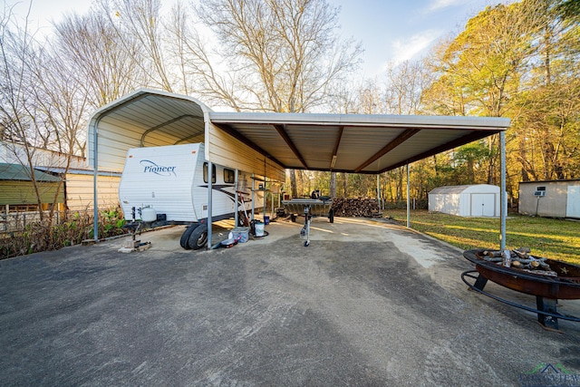 view of parking / parking lot featuring a lawn