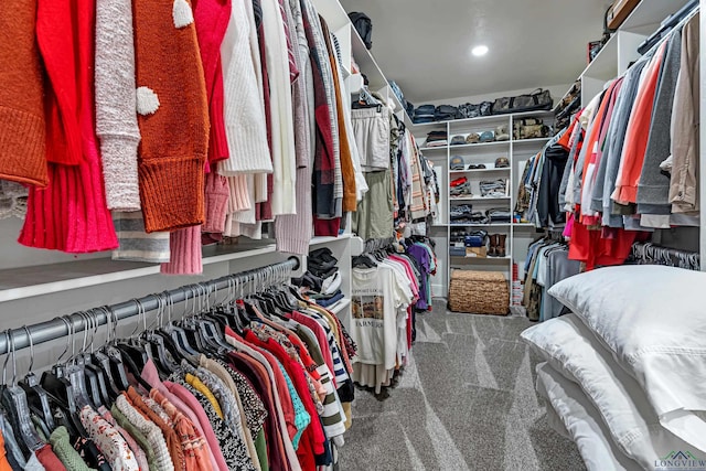 walk in closet with carpet flooring