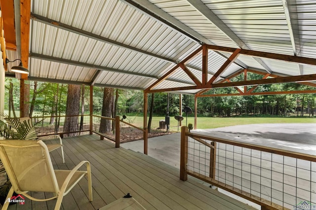 12493 S State Highway 87, Shelbyville, TX 75973 - wooden deck with a yard and view of wooded area