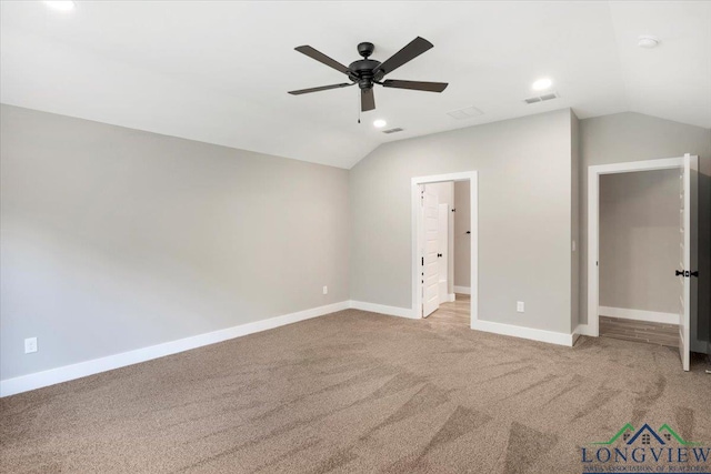 16226 Crossing Cir, Lindale, TX 75771 - unfurnished bedroom with visible vents, lofted ceiling, baseboards, recessed lighting, and carpet