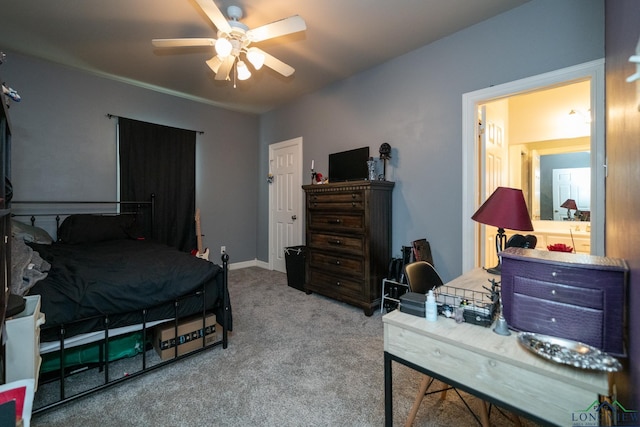 bedroom featuring ceiling fan and carpet flooring