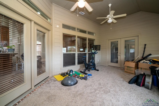 exterior space featuring ceiling fan