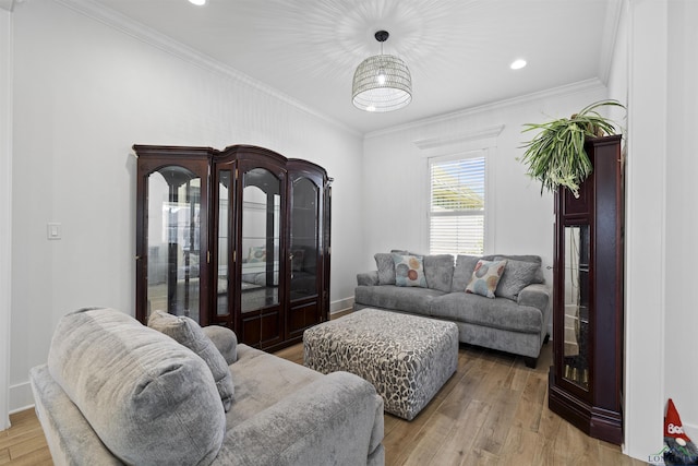 113 Saddle Brook Cir, Hallsville, TX 75650 - living area featuring light wood-style floors, ornamental molding, and recessed lighting