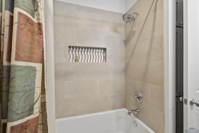 113 Saddle Brook Cir, Hallsville, TX 75650 - bathroom featuring shower / bathtub combination with curtain