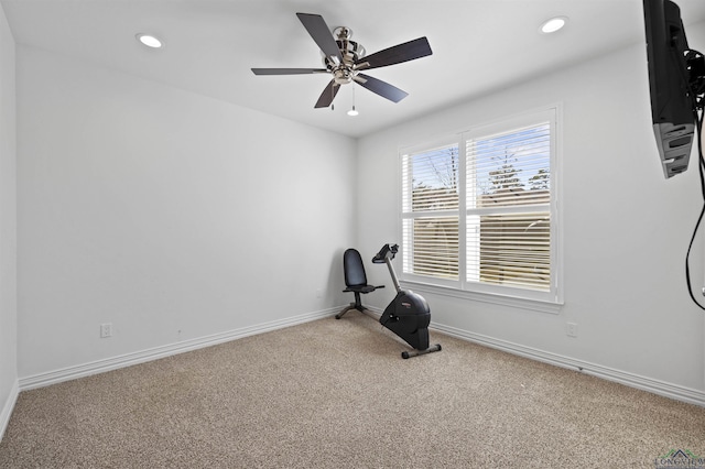 113 Saddle Brook Cir, Hallsville, TX 75650 - exercise room featuring carpet flooring, recessed lighting, and ceiling fan