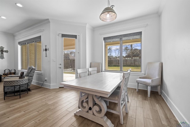 113 Saddle Brook Cir, Hallsville, TX 75650 - dining space with light wood-type flooring, ornamental molding, and recessed lighting