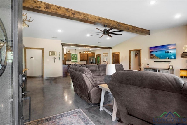 15136 Fm 852, Gilmer, TX 75644 - living room with ceiling fan, finished concrete floors, and recessed lighting