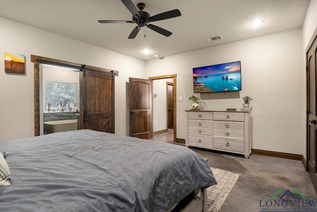 15136 Fm 852, Gilmer, TX 75644 - bedroom with recessed lighting, carpet floors, a ceiling fan, and a barn door