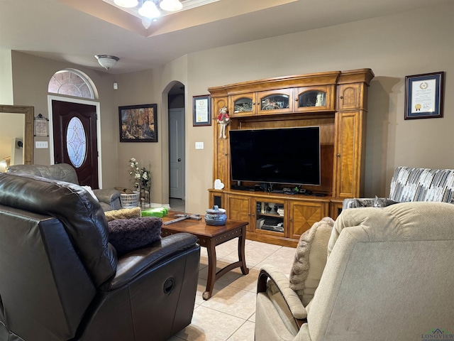 living room with light tile patterned floors