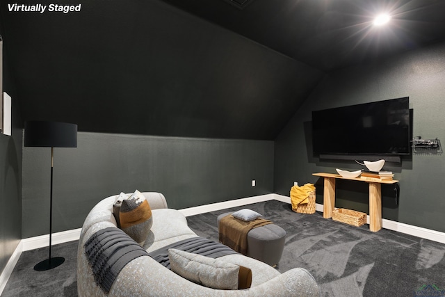 1307 Yates Dr, Longview, TX 75601 - cinema with carpet flooring, baseboards, and lofted ceiling