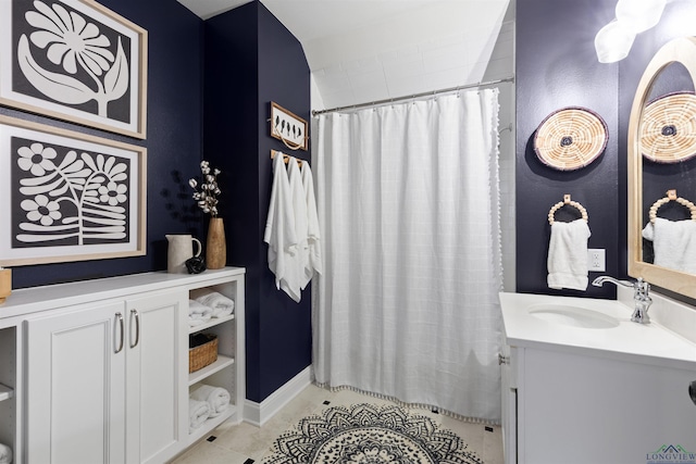 1307 Yates Dr, Longview, TX 75601 - bathroom with vanity, tile patterned flooring, and a shower with curtain