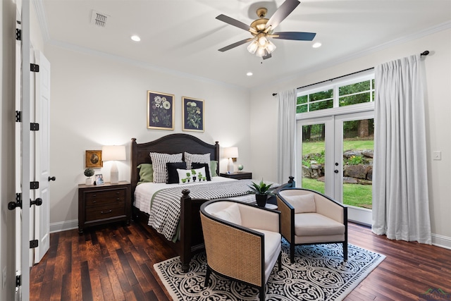 1307 Yates Dr, Longview, TX 75601 - bedroom with french doors, access to outside, hardwood / wood-style flooring, ornamental molding, and baseboards
