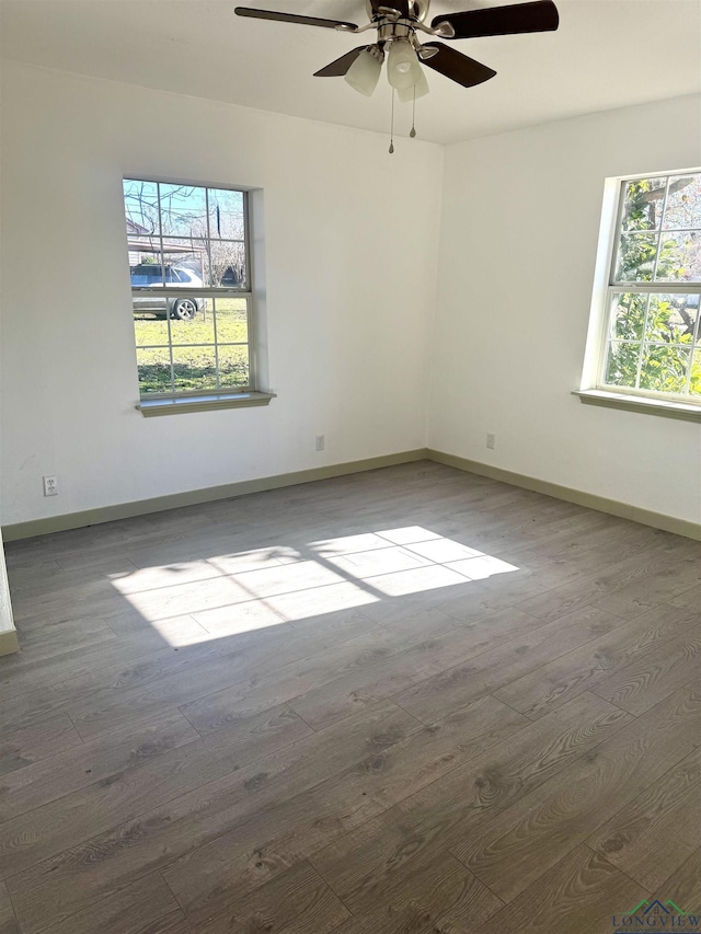 empty room featuring ceiling fan and hardwood / wood-style flooring