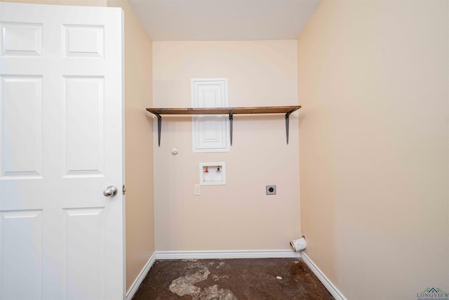 laundry room featuring electric dryer hookup, hookup for a washing machine, laundry area, and baseboards