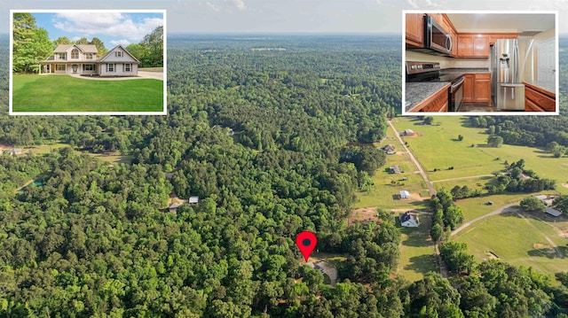 aerial view with a wooded view