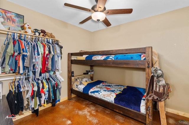 bedroom featuring ceiling fan