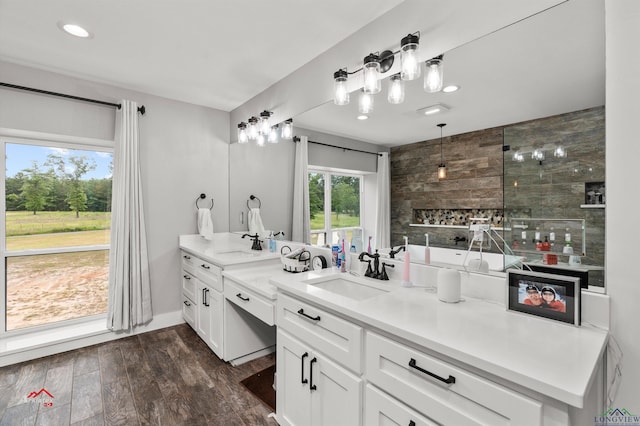 bathroom featuring vanity and walk in shower