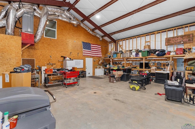 garage featuring a workshop area