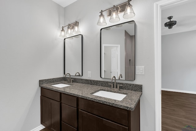 bathroom featuring wood-type flooring and vanity