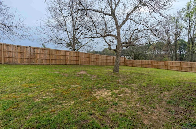 view of yard with a fenced backyard
