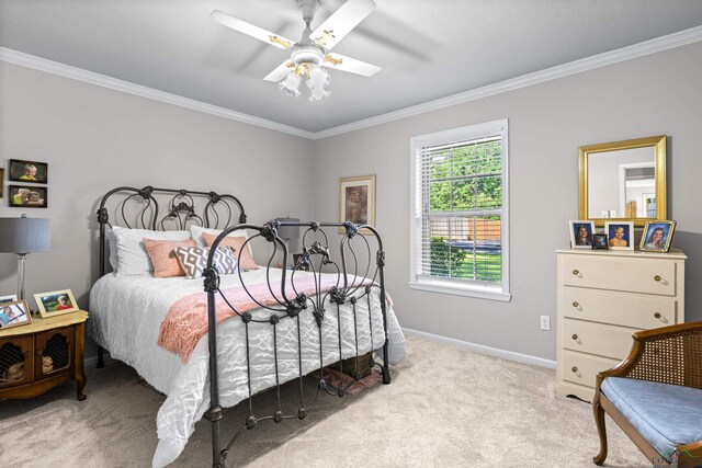 8 Honeysuckle Ln, Longview, TX 75605 - carpeted bedroom featuring crown molding, baseboards, and a ceiling fan