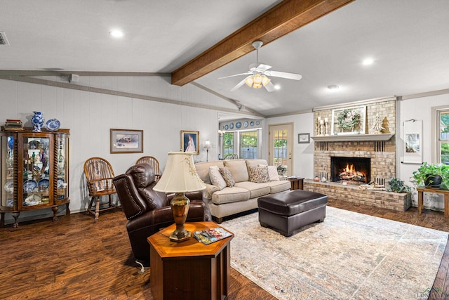8 Honeysuckle Ln, Longview, TX 75605 - living room with dark wood-style flooring, a ceiling fan, healthy amount of natural light, and recessed lighting