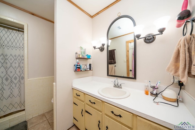 12545 Fm 968 W, Longview, TX 75602 - full bath with ornamental molding, vanity, toilet, a shower with shower curtain, and tile patterned floors